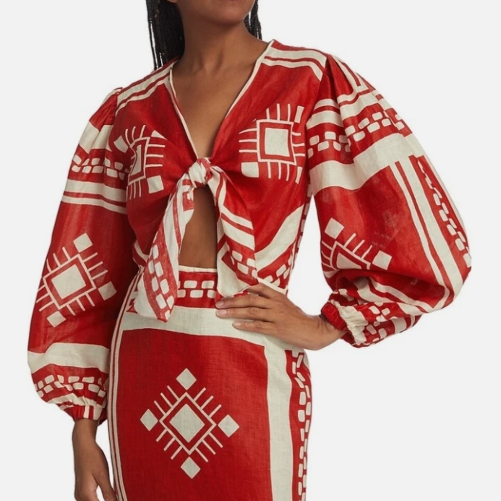 Caroline Constas Sun Goddess Geometric-Print Linen Maxi Dress